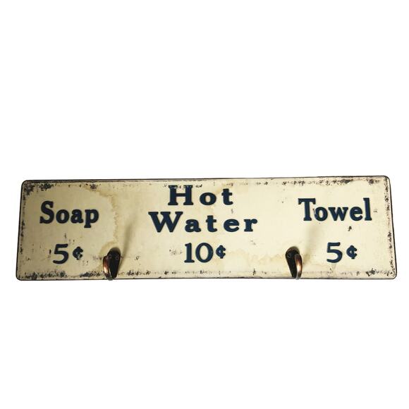 Soap Water and Towel Sign Metal Decor Bathroom Towel Hanger - Picture 4 of 4